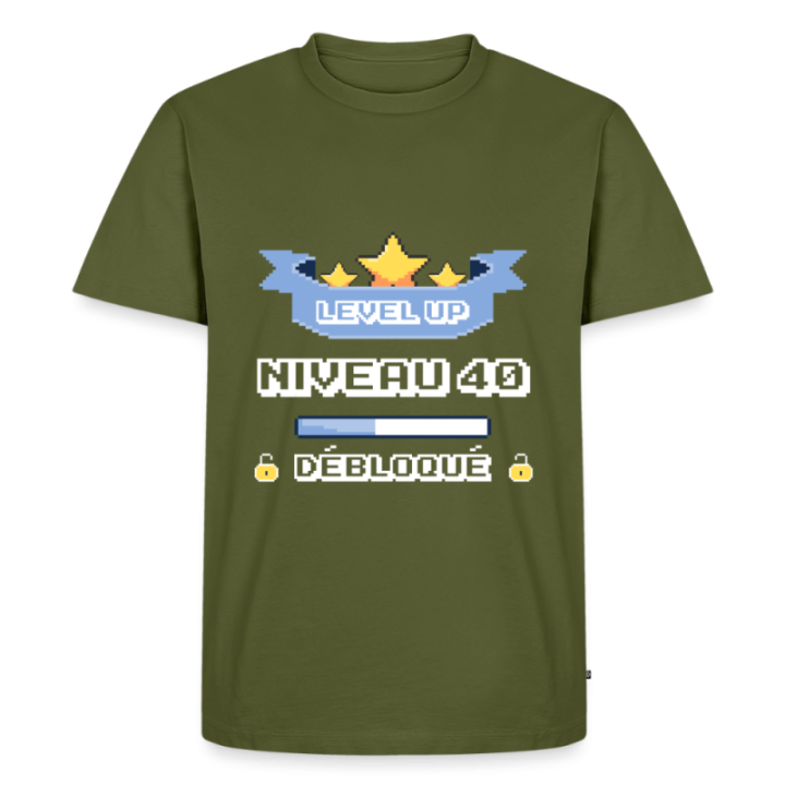 T-shirt premium homme - Level-up: Niveau 40 ans débloqué - kaki - front