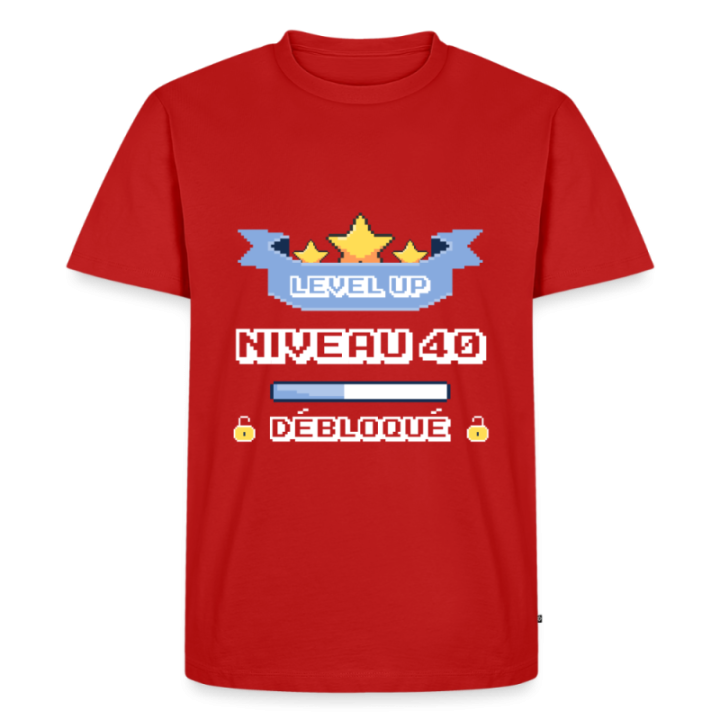 T-shirt premium homme - Level-up: Niveau 40 ans débloqué - rouge - front