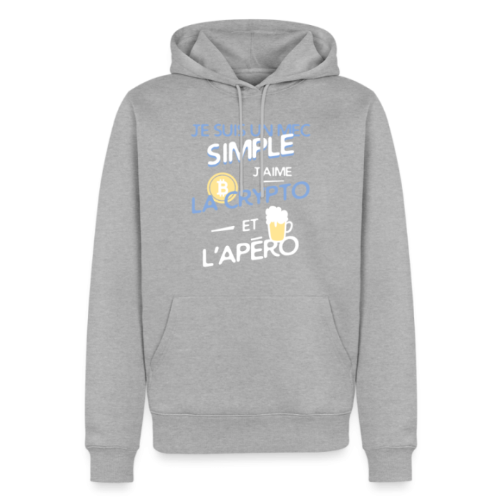 Sweat-shirt à capuche premium homme - Un mec simple: Crypto et apéro - gris chiné - front