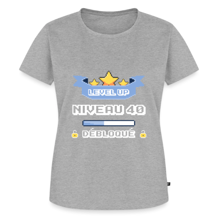 T-shirt premium femme - Level-up: Niveau 40 ans débloqué - gris chiné - front