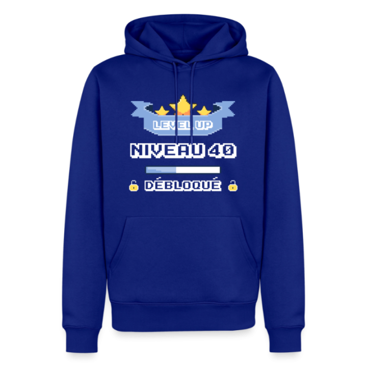 Sweat-shirt à capuche premium homme - Level-up: Niveau 40 ans débloqué - bleu roi - front