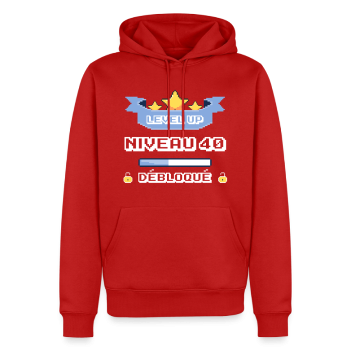 Sweat-shirt à capuche premium homme - Level-up: Niveau 40 ans débloqué - rouge - front