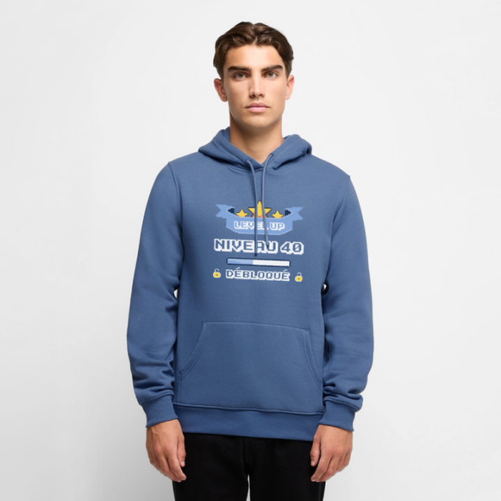 Sweat-shirt à capuche premium homme - Level-up: Niveau 40 ans débloqué - bleu pigeon - front