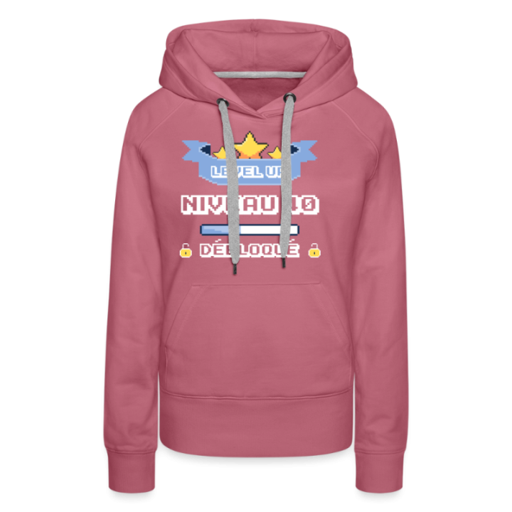 Sweat-shirt à capuche premium femme - Level-up: Niveau 40 ans débloqué - mauve - front