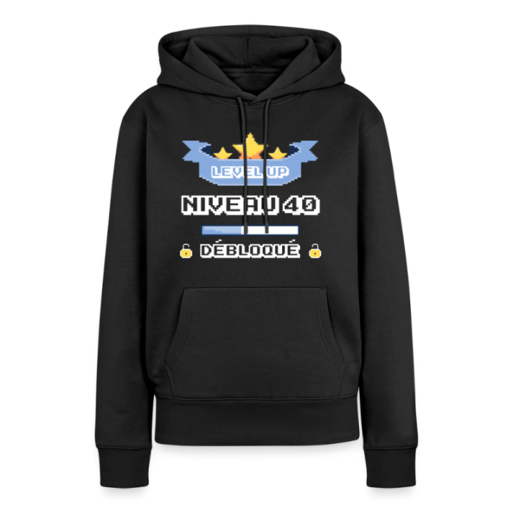 Sweat-shirt à capuche premium femme - Level-up: Niveau 40 ans débloqué - noir - front