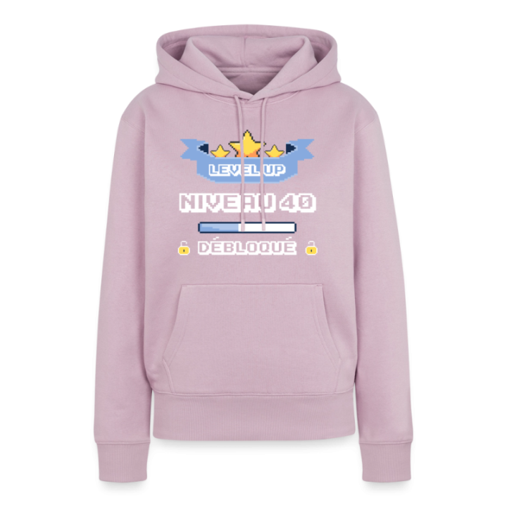 Sweat-shirt à capuche premium femme - Level-up: Niveau 40 ans débloqué - rose poudré - front