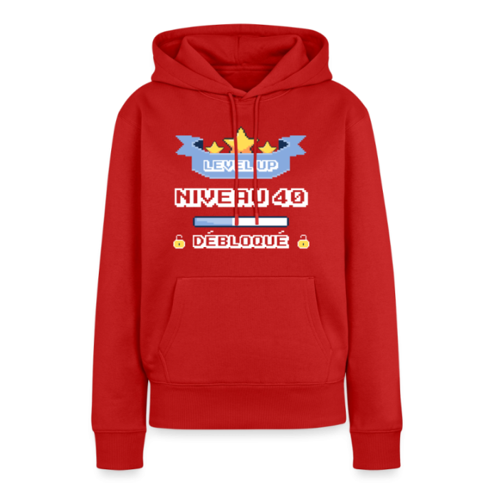 Sweat-shirt à capuche premium femme - Level-up: Niveau 40 ans débloqué - rouge - front