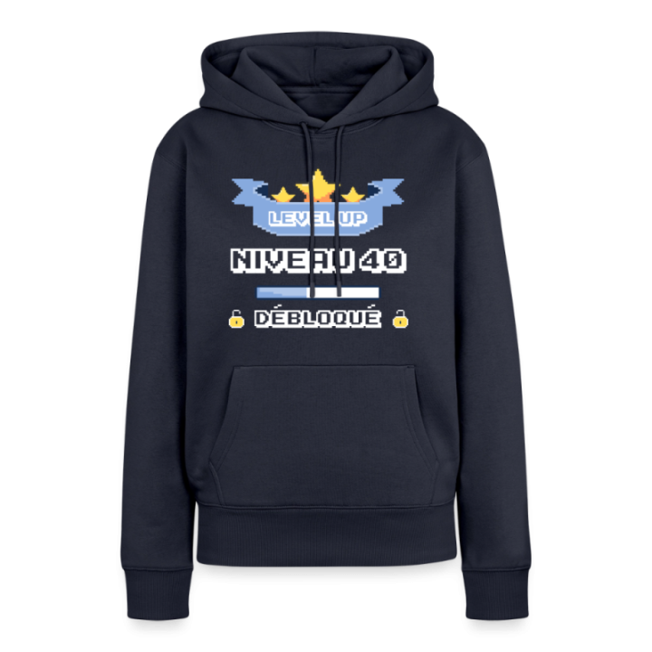 Sweat-shirt à capuche premium femme - Level-up: Niveau 40 ans débloqué - bleu marine - front