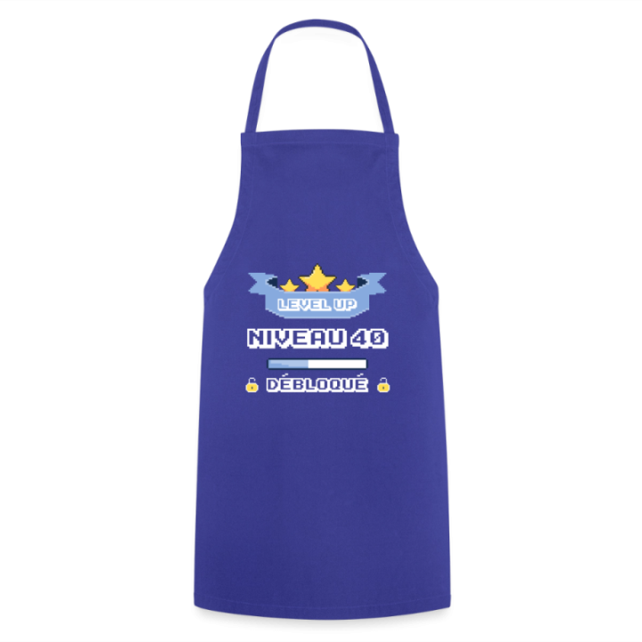 Tablier de cuisine - Level-up: Niveau 40 ans débloqué - bleu royal - front