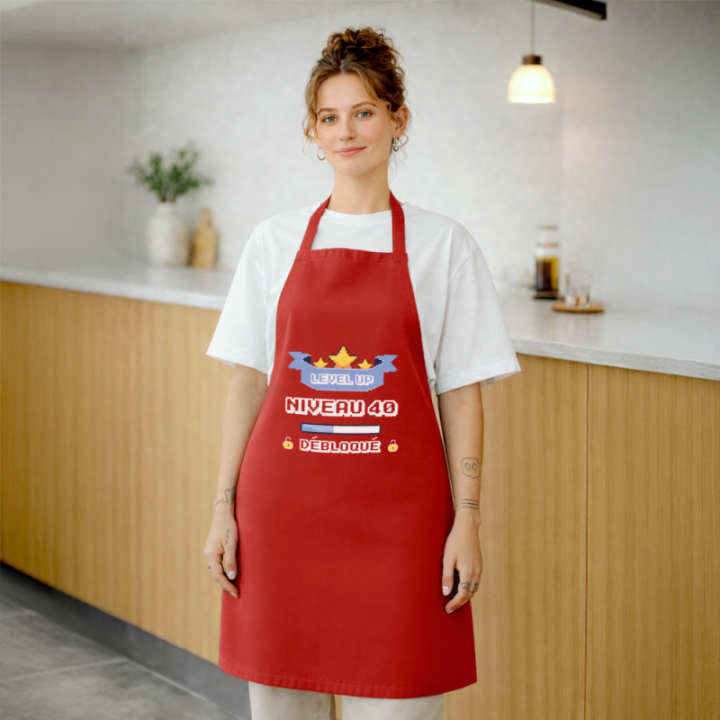 Tablier de cuisine - Level-up: Niveau 40 ans débloqué - rouge - front