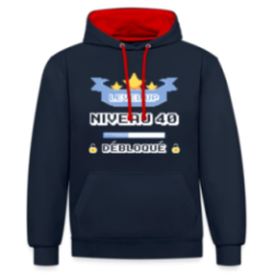 Sweat-shirt à capuche contrasté unisexe - Level-up: Niveau 40 ans débloqué