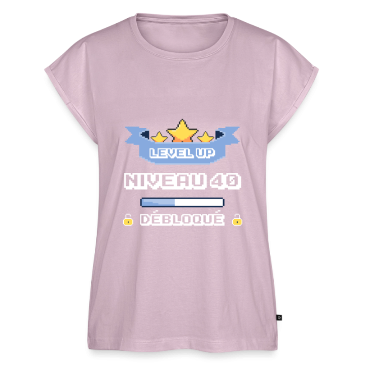 T-shirt à manches retroussées femme - Level-up: Niveau 40 ans débloqué - rose poudré - front