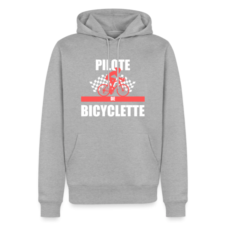 Sweat-shirt à capuche premium homme - Pilote de bicyclette - gris chiné - front
