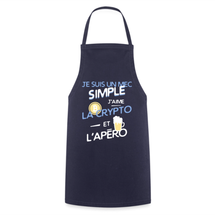 Tablier de cuisine - Un mec simple: Crypto et apéro - marine - front