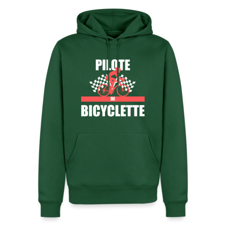 Sweat-shirt à capuche premium homme - Pilote de bicyclette - vert bouteille - front