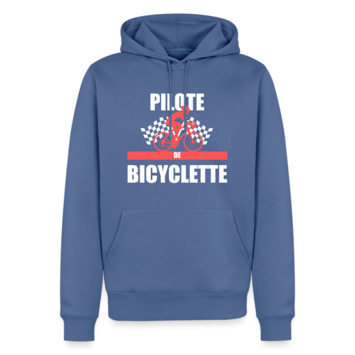 Sweat-shirt à capuche premium homme - Pilote de bicyclette - bleu pigeon - front