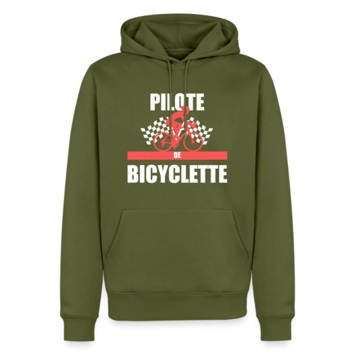 Sweat-shirt à capuche premium homme - Pilote de bicyclette - kaki - front