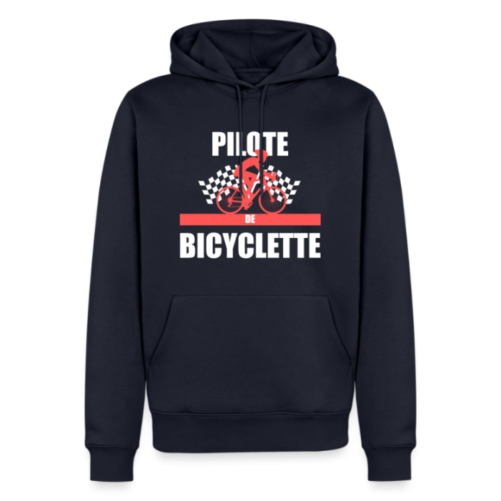 Sweat-shirt à capuche premium homme - Pilote de bicyclette - bleu marine - front