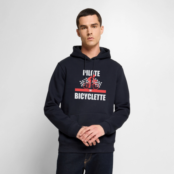 Sweat-shirt à capuche premium homme - Pilote de bicyclette - bleu marine - front