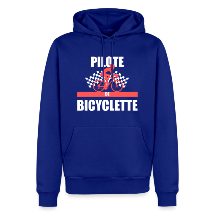 Sweat-shirt à capuche premium homme - Pilote de bicyclette - bleu roi - front