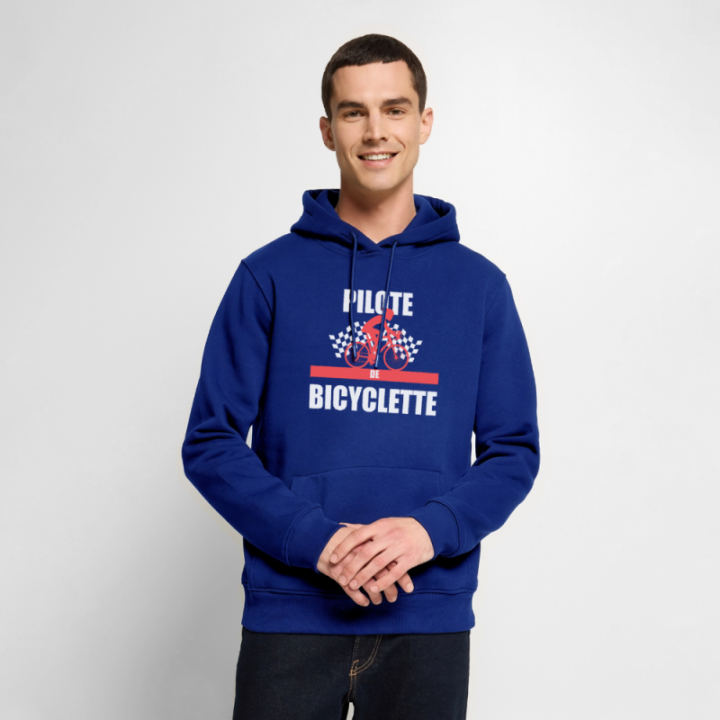 Sweat-shirt à capuche premium homme - Pilote de bicyclette - bleu roi - front
