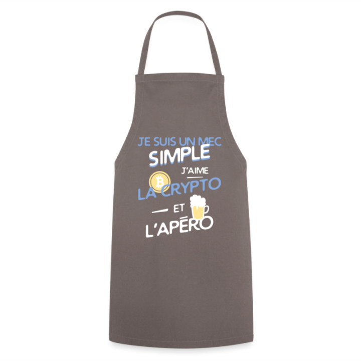 Tablier de cuisine - Un mec simple: Crypto et apéro - gris - front