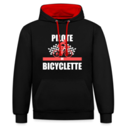 Sweat-shirt à capuche contrasté unisexe - Pilote de bicyclette - noir/rouge - front
