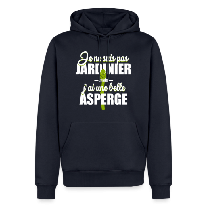 Sweat-shirt à capuche premium homme - J'ai une belle asperge - bleu marine - front