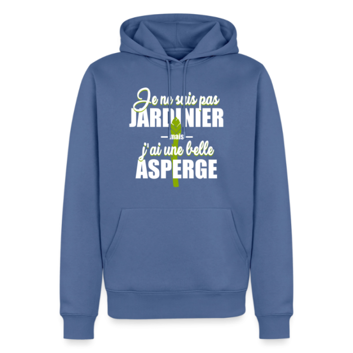 Sweat-shirt à capuche premium homme - J'ai une belle asperge - bleu pigeon - front