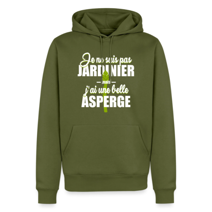 Sweat-shirt à capuche premium homme - J'ai une belle asperge - kaki - front