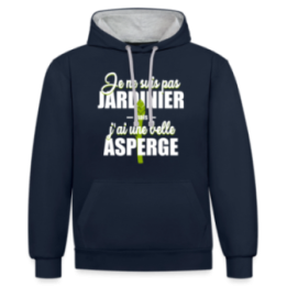 Sweat-shirt à capuche contrasté unisexe - J'ai une belle asperge - bleu marine/gris chiné - front