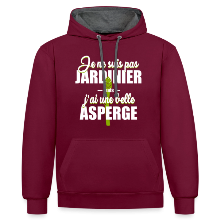 Sweat-shirt à capuche contrasté unisexe - J'ai une belle asperge - bordeaux/anthracite - front