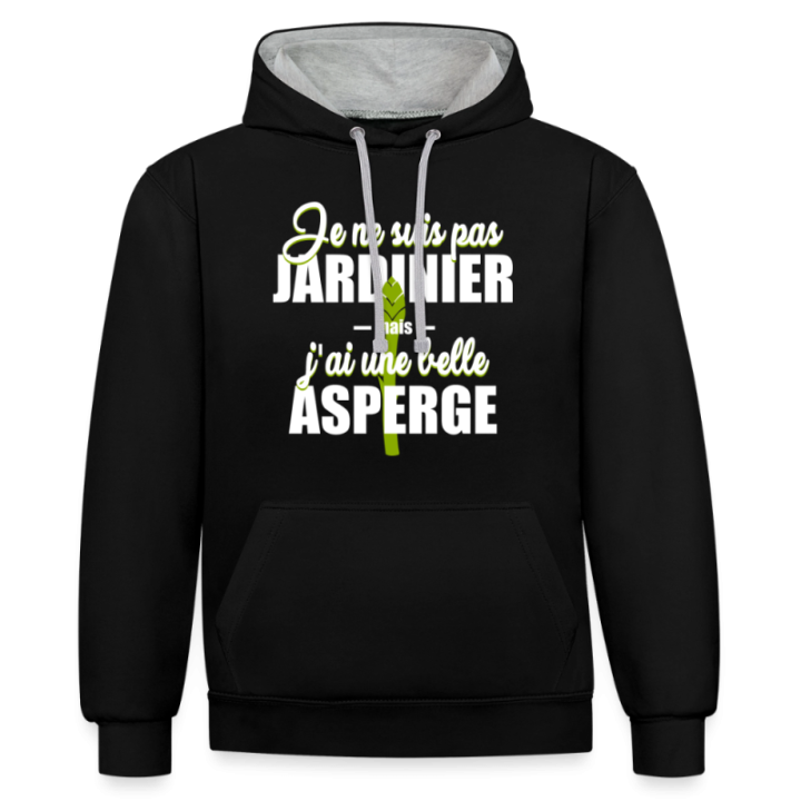 Sweat-shirt à capuche contrasté unisexe - J'ai une belle asperge - noir/gris chiné - front