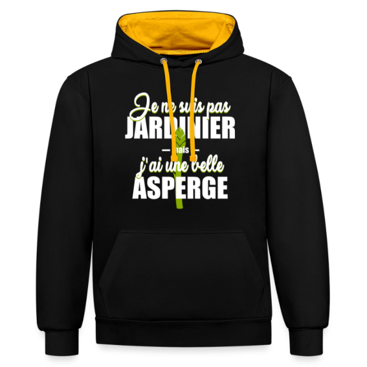 Sweat-shirt à capuche contrasté unisexe - J'ai une belle asperge - noir/or - front