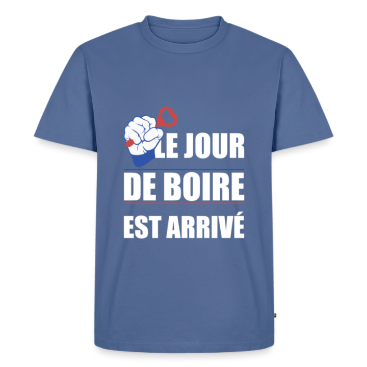 T-shirt premium homme - Le jour de boire est arrivé - bleu pigeon - front
