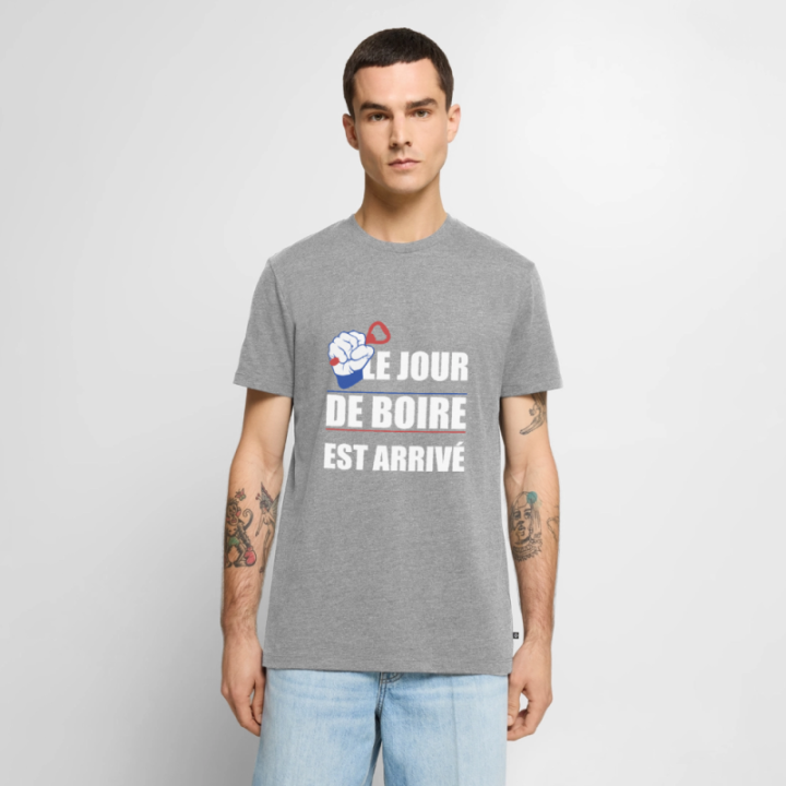 T-shirt premium homme - Le jour de boire est arrivé - gris chiné - front