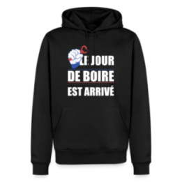 Sweat-shirt à capuche premium homme - Le jour de boire est arrivé - noir - front