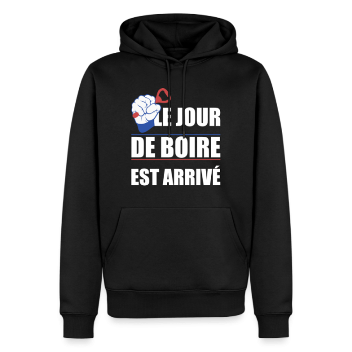 Sweat-shirt à capuche premium homme - Le jour de boire est arrivé - noir - front