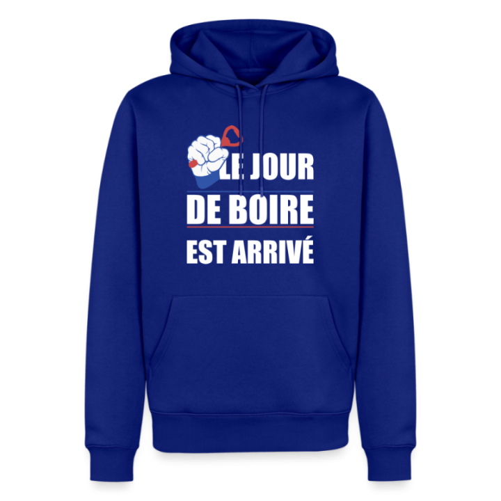 Sweat-shirt à capuche premium homme - Le jour de boire est arrivé - bleu roi - front