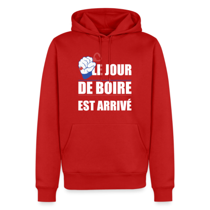 Sweat-shirt à capuche premium homme - Le jour de boire est arrivé - rouge - front