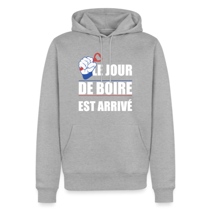 Sweat-shirt à capuche premium homme - Le jour de boire est arrivé - gris chiné - front