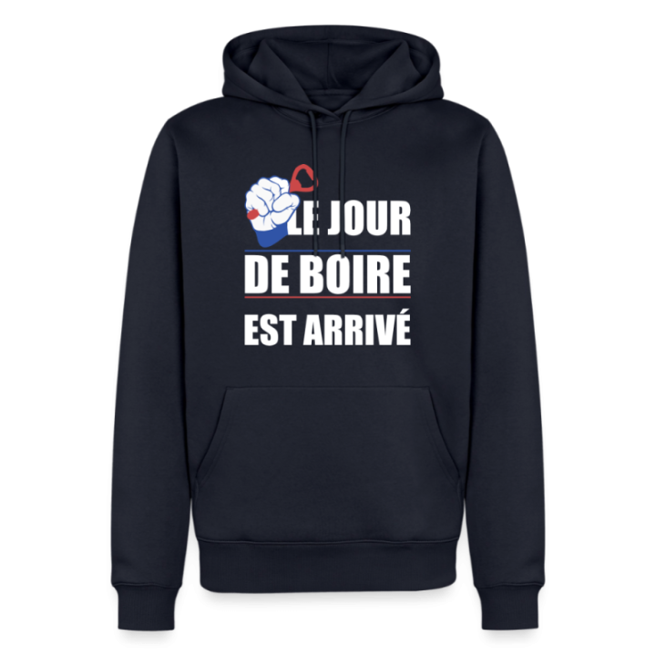 Sweat-shirt à capuche premium homme - Le jour de boire est arrivé - bleu marine - front