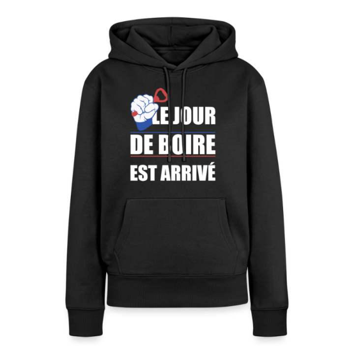 Sweat-shirt à capuche premium femme - Le jour de boire est arrivé - noir - front