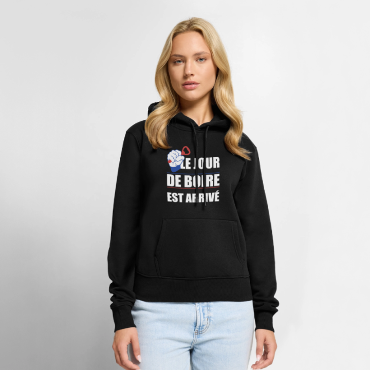 Sweat-shirt à capuche premium femme - Le jour de boire est arrivé - noir - front