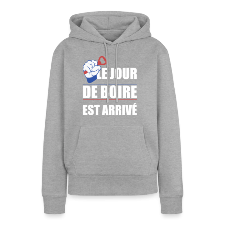 Sweat-shirt à capuche premium femme - Le jour de boire est arrivé - gris chiné - front