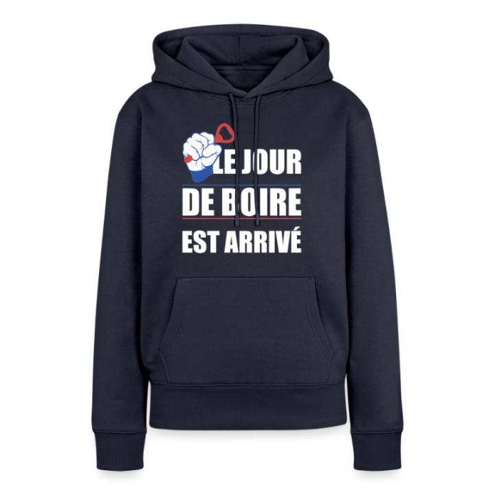 Sweat-shirt à capuche premium femme - Le jour de boire est arrivé - bleu marine - front