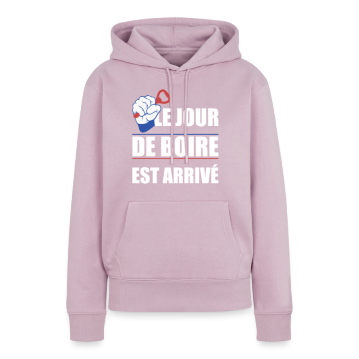 Sweat-shirt à capuche premium femme - Le jour de boire est arrivé - rose poudré - front