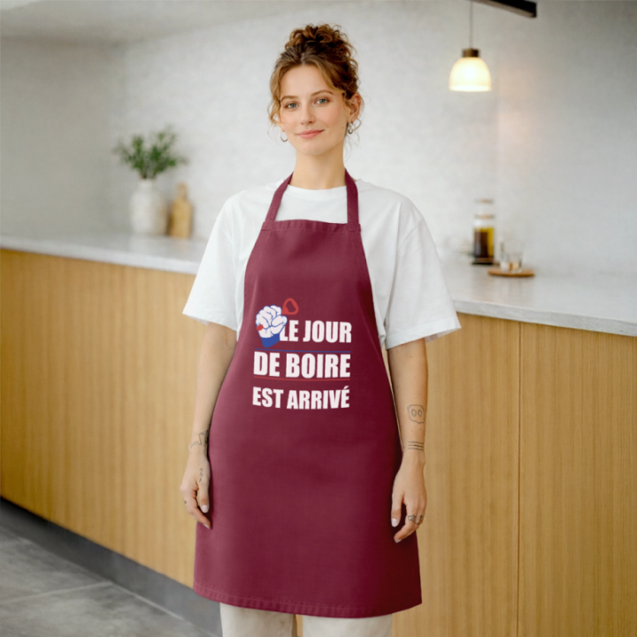 Tablier de cuisine - Le jour de boire est arrivé - bordeaux - front