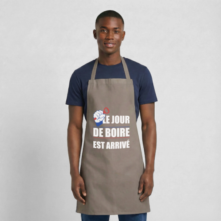 Tablier de cuisine - Le jour de boire est arrivé - gris - front