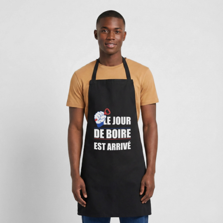 Tablier de cuisine - Le jour de boire est arrivé - noir - front